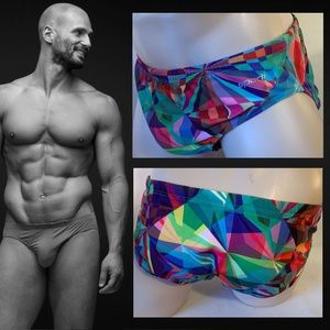 Colorful Geometric Swim Trunks for Men